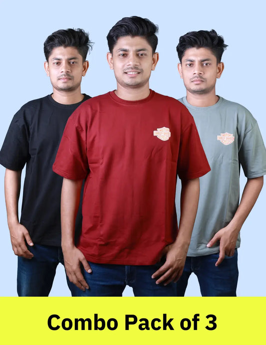Harley Davidson Printed Oversized Men’s T-Shirt Combo Pack of 3 – Lubnet Cotton – 260-270 GSM