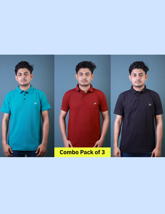 Men’s Polo Collar T-Shirt Combo Pack of 3 (Black,Green,Maroon) – Marsh Fabric – 220 GSM