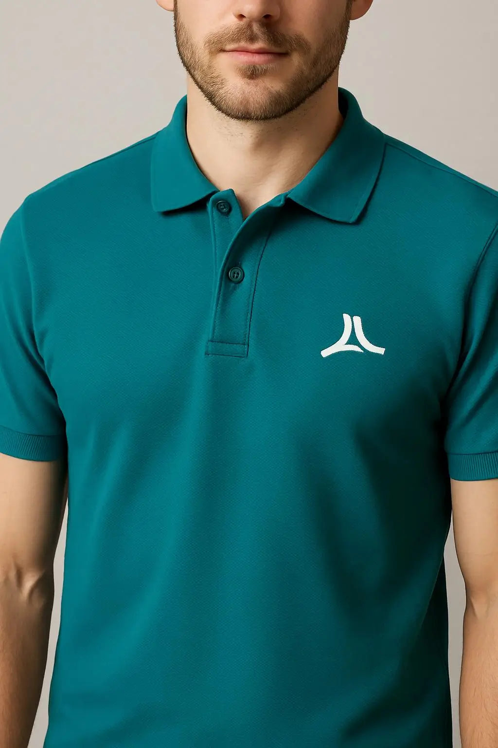 Gents Teal Collar Polo T-Shirt – Lubenet Cotton, 260-270 GSM, Five Sleeve, Embroidered Logo