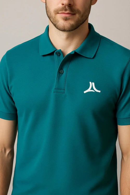 Gents Teal Collar Polo T-Shirt – Lubenet Cotton, 260-270 GSM, Five Sleeve, Embroidered Logo