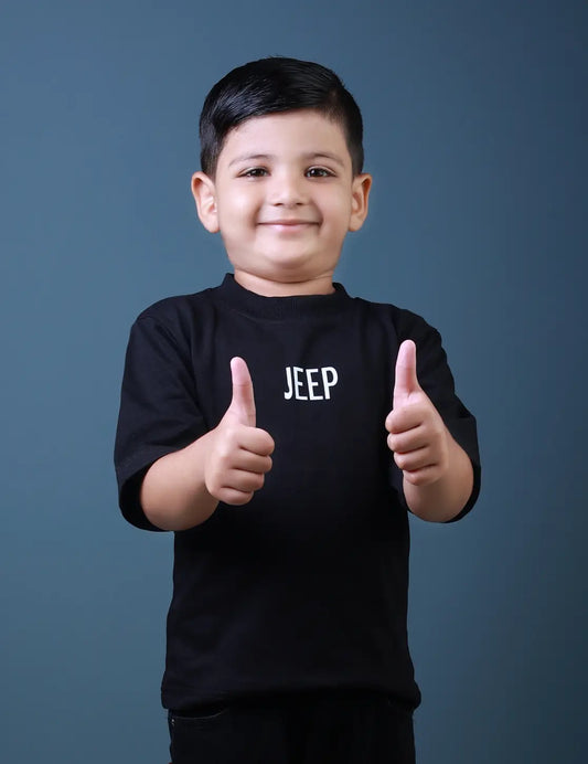 Kids (1–5 Years) Five Sleeve T-Shirt – Black Colour “JEEP” Print – Lubnet Cotton – 240-250 GSM