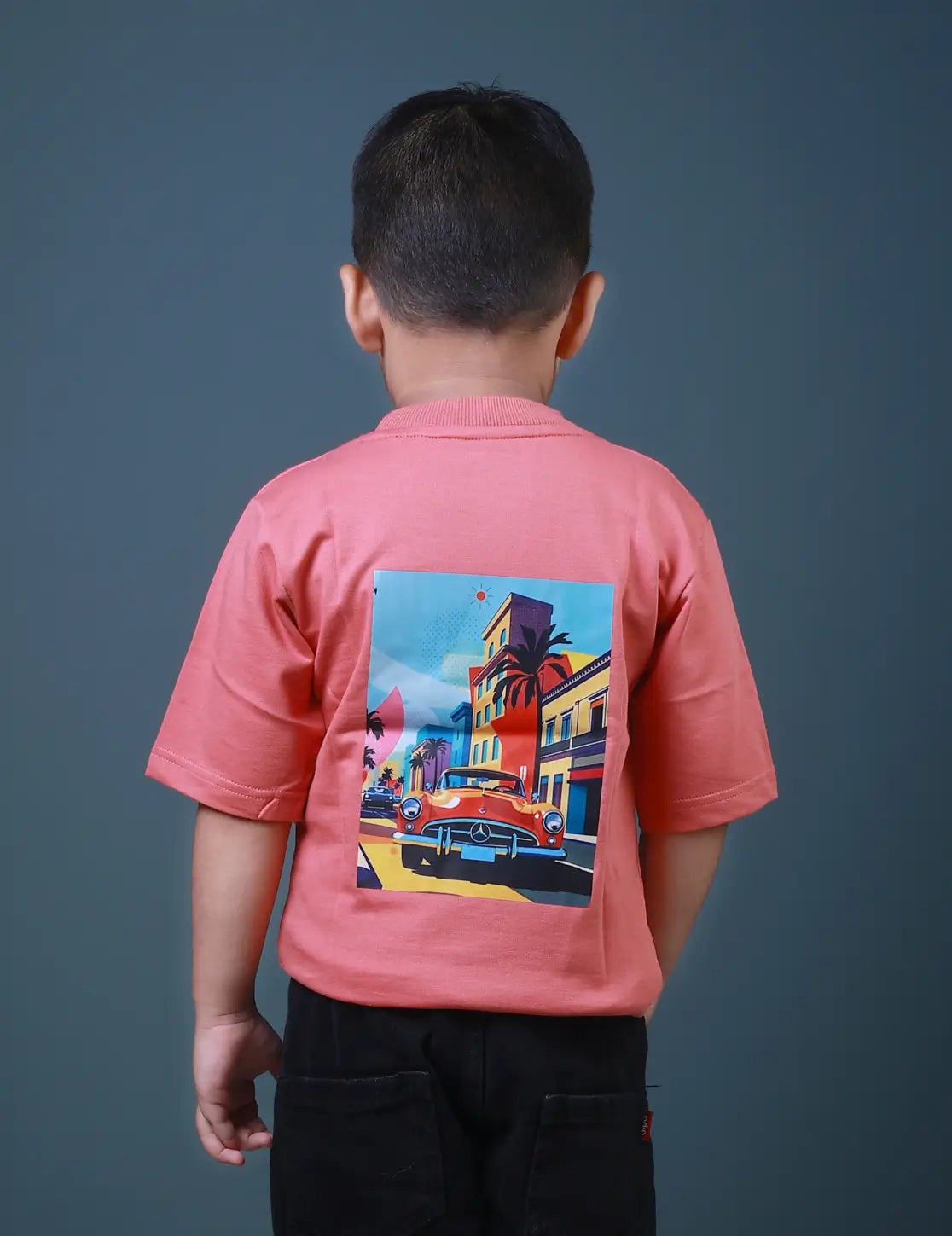 Kids (1–5 Years) Five Sleeve T-Shirt – Cherry Colour “CLASSIC CARS” Print – Lubnet Cotton – 240-250 GSM