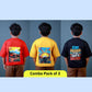Boys (6–10 Years) Combo Pack of 3 Five Sleeve T-Shirts – Red “SUN RISE”, Yellow “NEW YORK”, and Black “STAY FOCUSED” Prints – Lubnet Cotton – 240-250 GSM