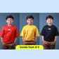 Boys (6–10 Years) Combo Pack of 3 Five Sleeve T-Shirts – Red “SUN RISE”, Yellow “NEW YORK”, and Black “STAY FOCUSED” Prints – Lubnet Cotton – 240-250 GSM