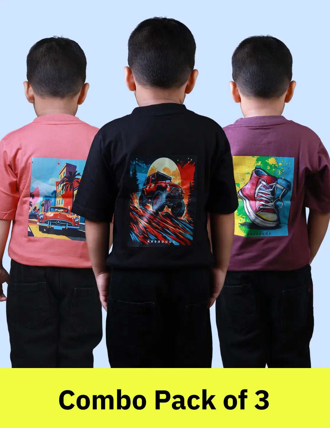 Kids (1–5 Years) Combo Pack of 3 Five Sleeve T-Shirts – Cherry, Brick Red & Black Colours – Lubnet Cotton – 240–250 GSM