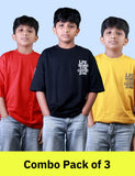 Boys (12–16 Years) Combo Pack of 3 Five Sleeve T-Shirts – Red, Black & Mustard Yellow Colours – Lubnet Cotton – 240–250 GSM