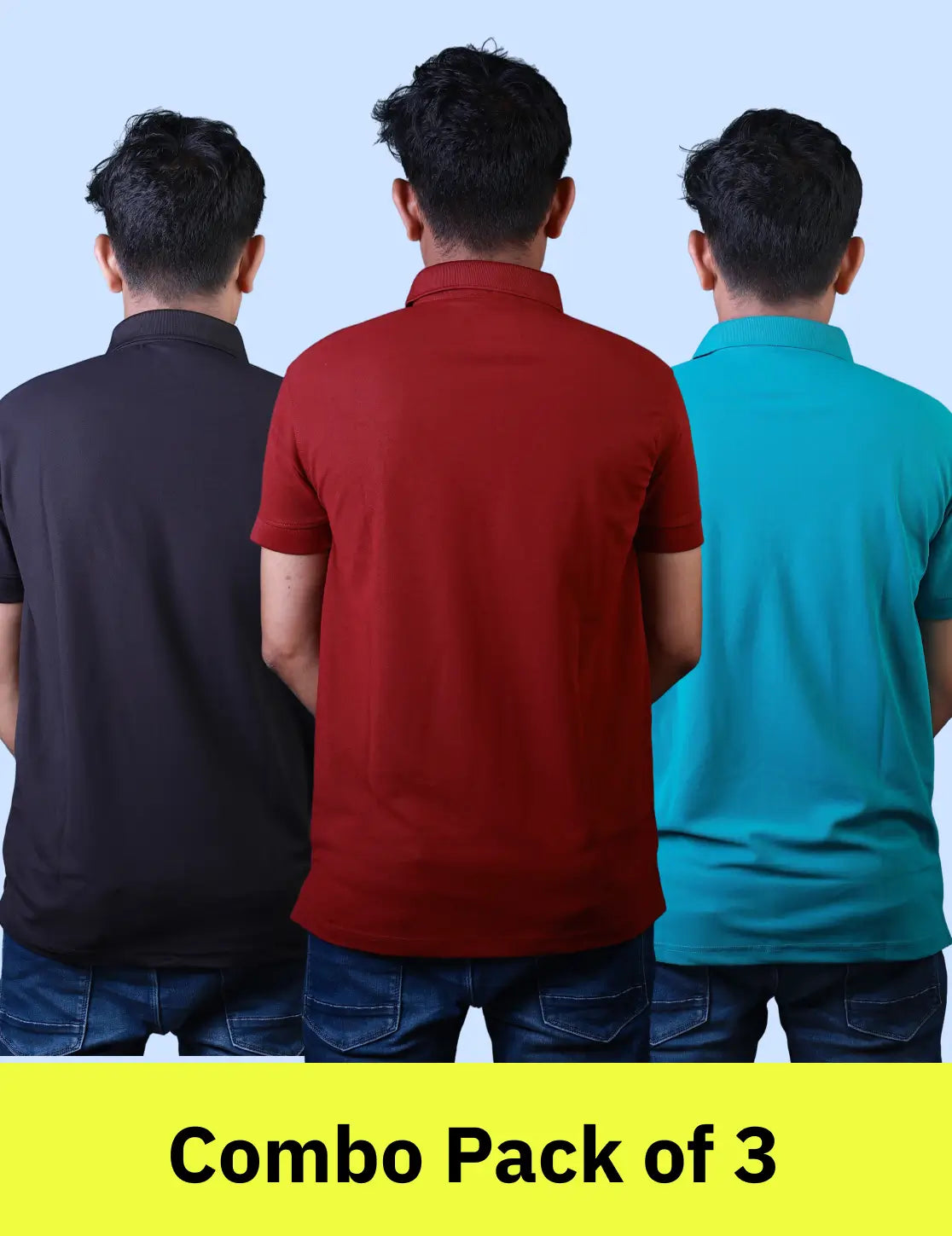 Men’s Polo Collar T-Shirt Combo Pack of 3 (Black,Green,Maroon) – Marsh Fabric – 220 GSM